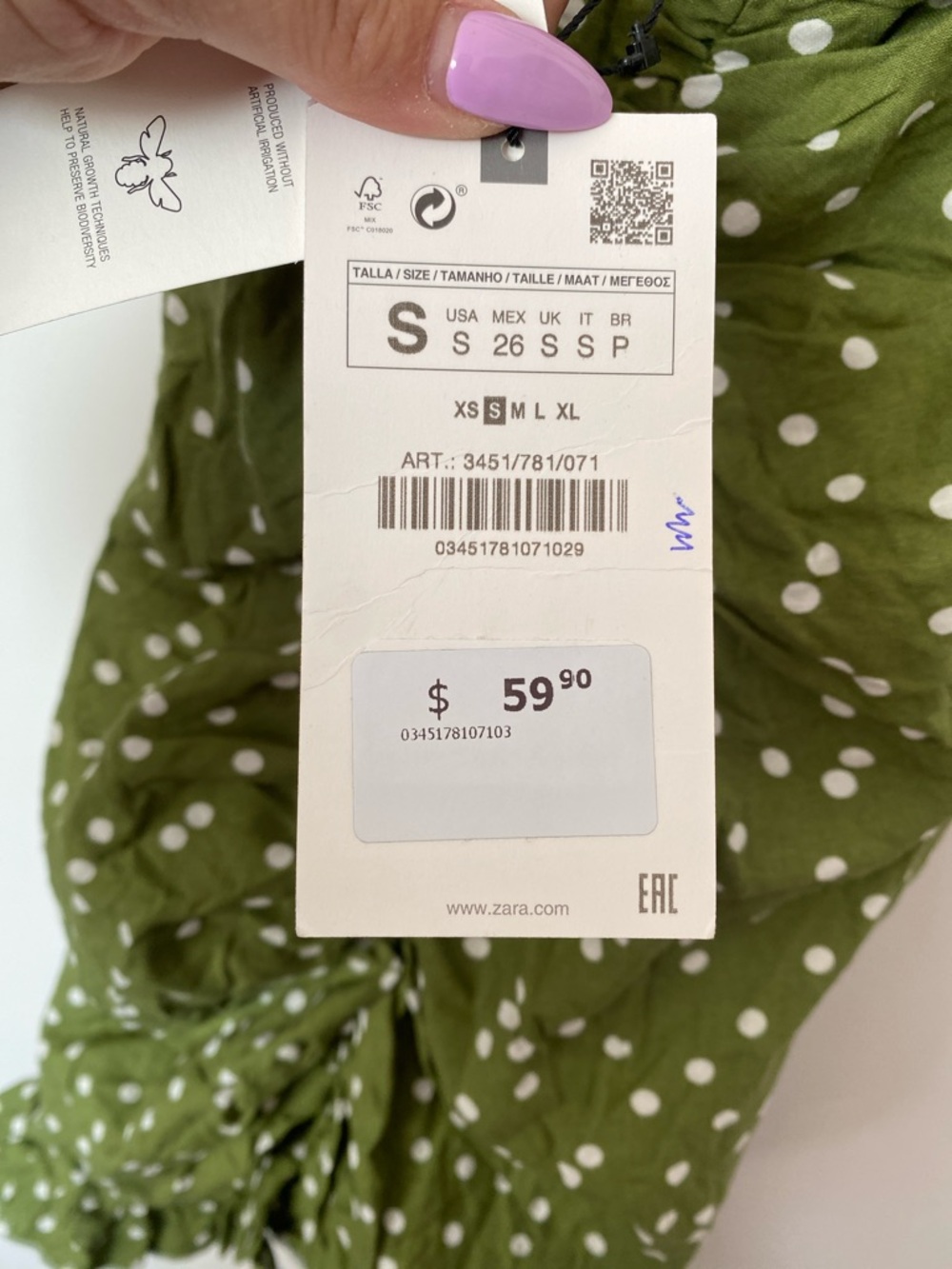 ZARA Green Polka Dot Ruched Slip Dress NWT! - Picture 8 of 10